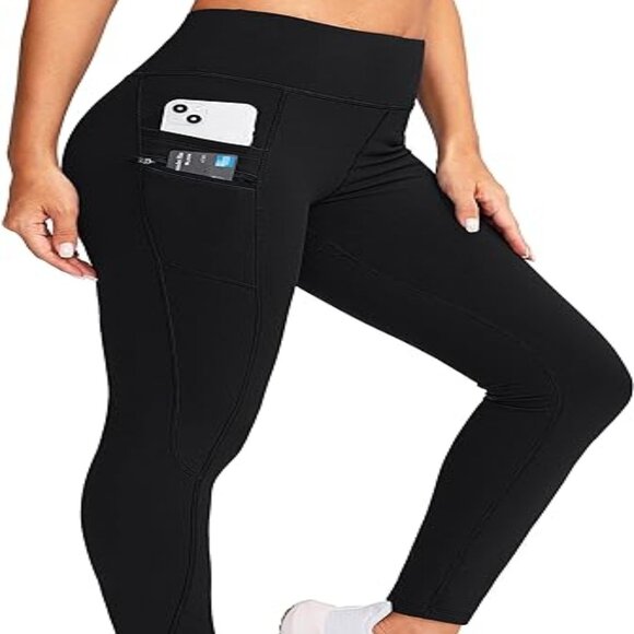 Black Women's Fleece Lined Winter‎ Leggings with Pockets Water Resistant - Picture 1 of 6